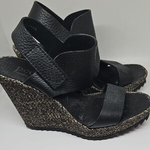 Pedro Garcia Black Wedge Sandals with Textured Straps